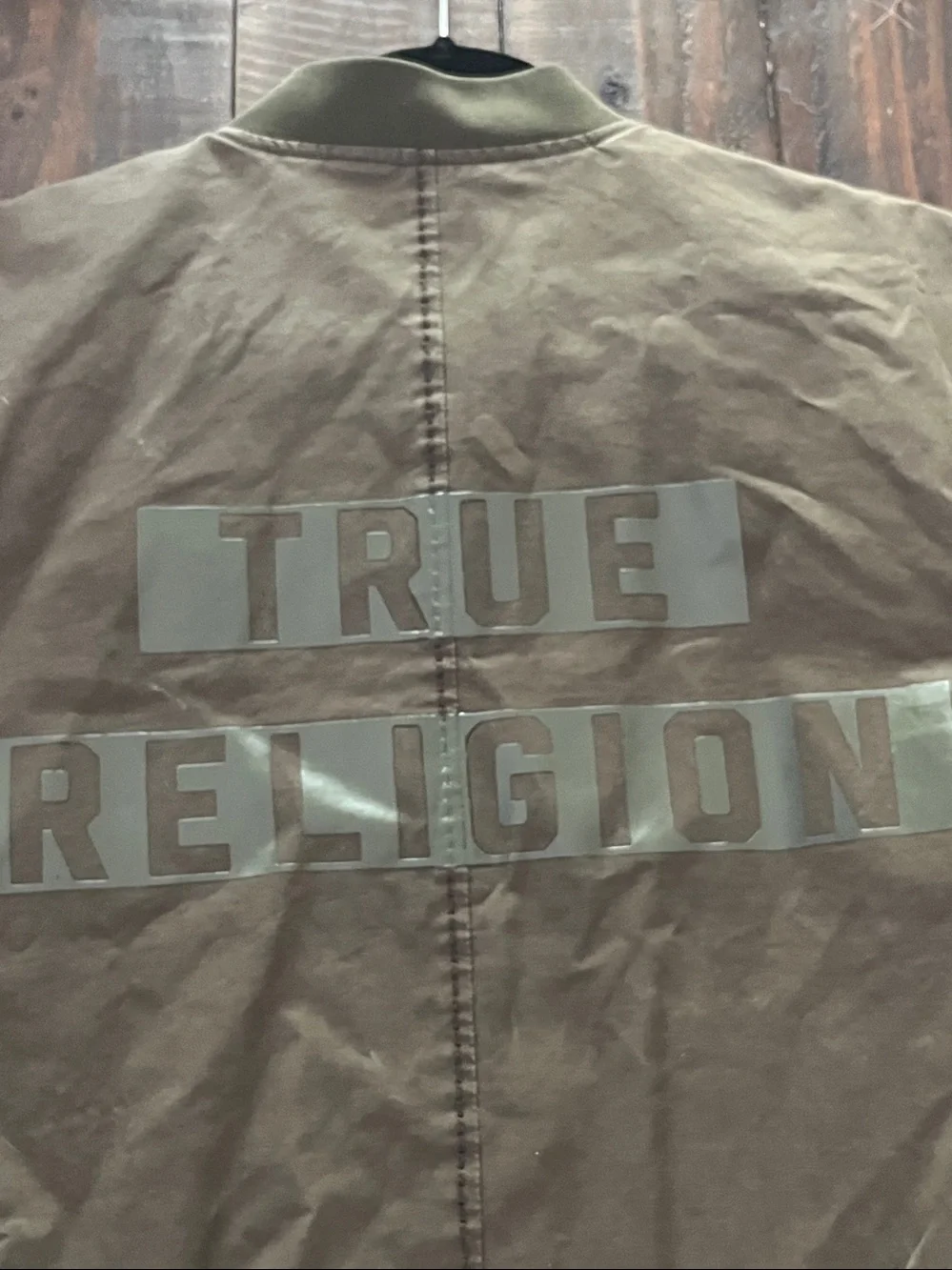 True Religion Waxed Bomber in Military Olive